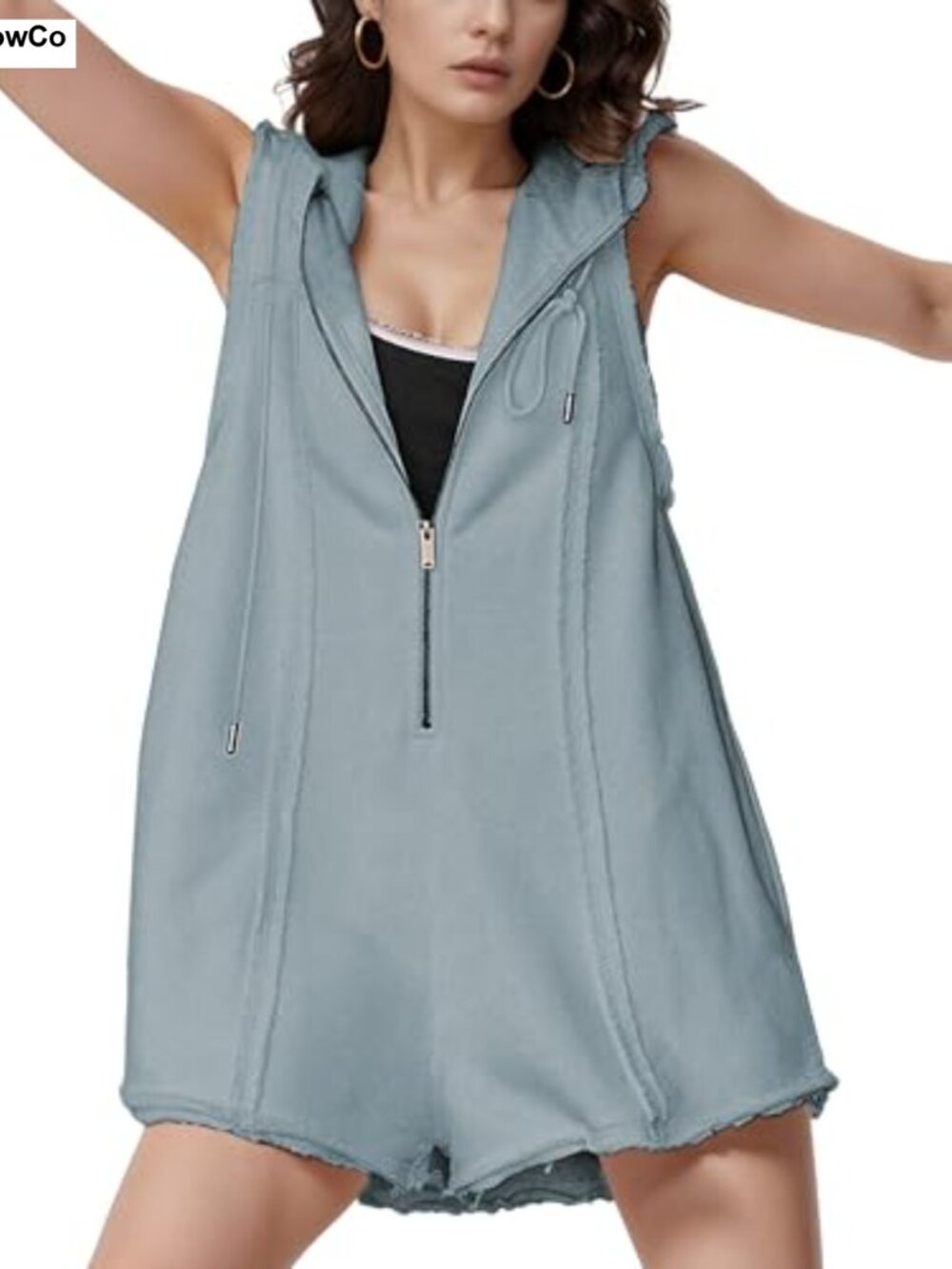 Women's Sleeveless Hooded Romper Athletic Jumpsuit with Pockets